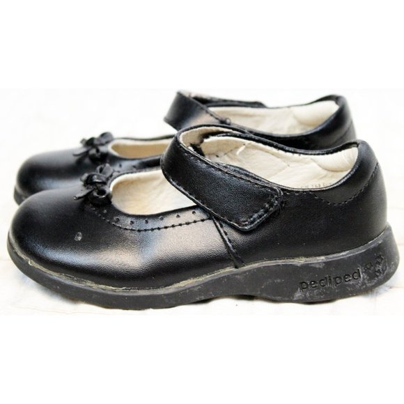 PediPed Black Mary Jane Shoes Toddler Girl sz 7.5 8 Bow Dress Flex Cushion Heel - Picture 3 of 12